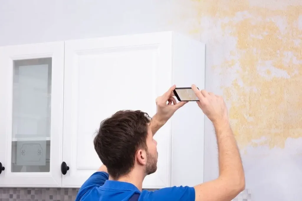 homeowner taking photo of stains indoor